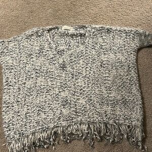 Umgee Cream and Tan Dolman Sleeve Sweater with Fringe, Size XL